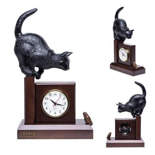 Часы "Кошка с птичкой", чёрная